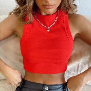 Princess Polly Women’s Rib Knit Crop Top Size 6 Red Orange Sleeveless Stretch
